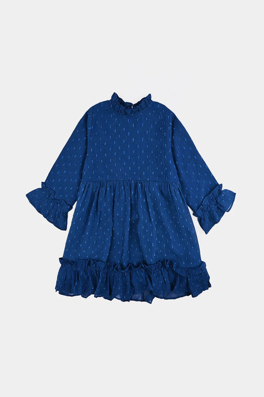 Girls Chiffon Casual Frock-BLUE
