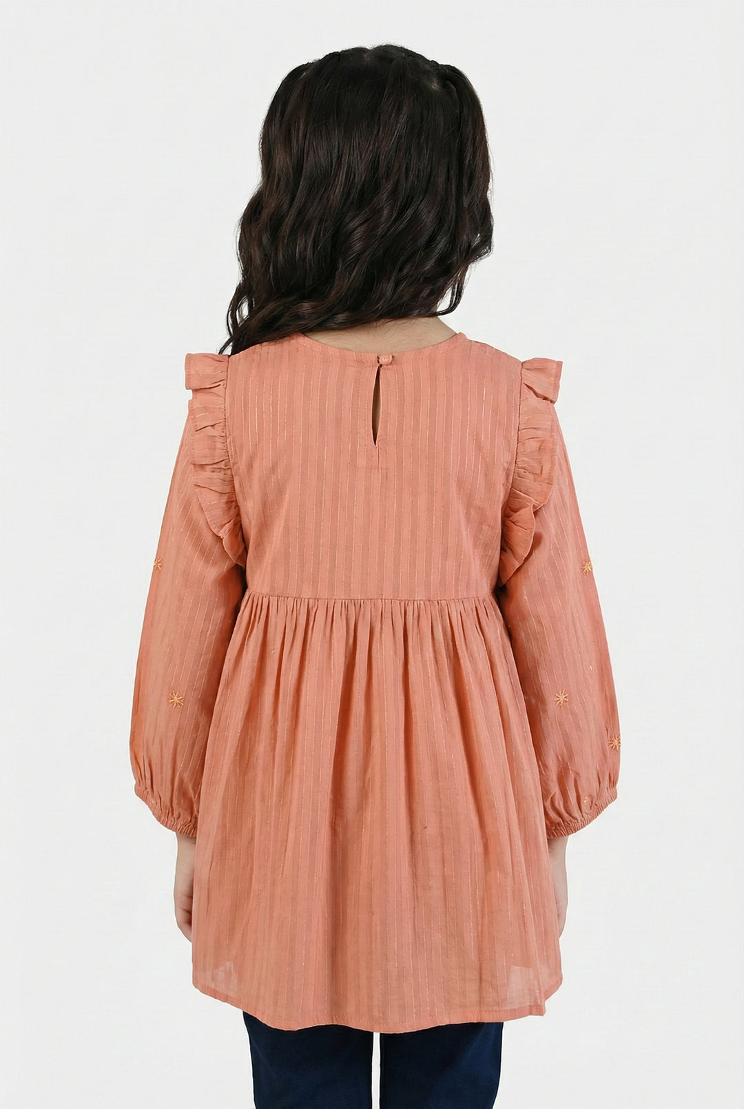 Girls Cotton Emb Top Rusty Ruffles-Rust