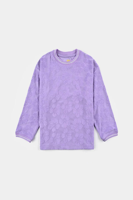 Girls Jacquard T-Shirt F/S LILAC FLOWER FABRIC - Purple