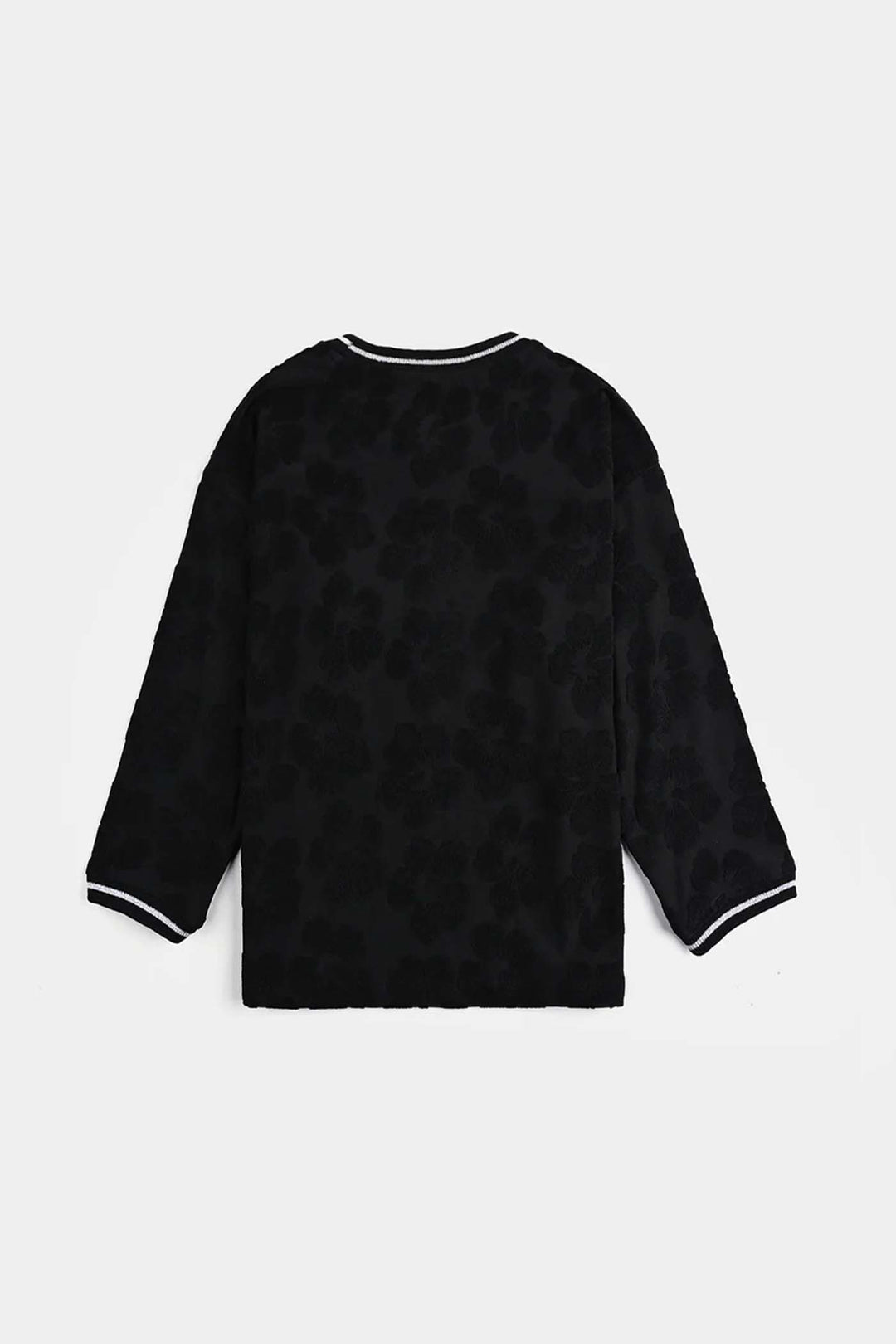 Girls Jacquard T-Shirt F/S BLACK FLOWER FABRIC - BLACK