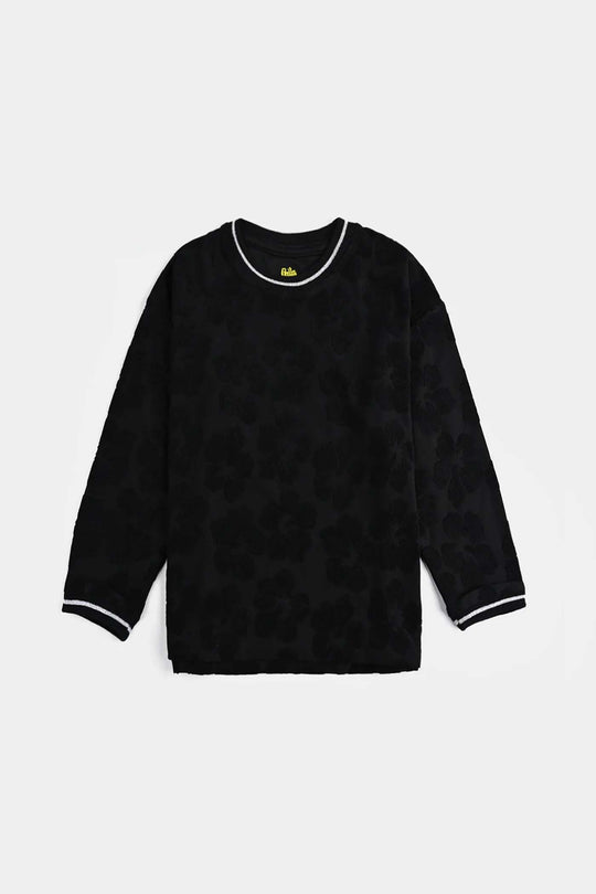 Girls Jacquard T-Shirt F/S BLACK FLOWER FABRIC - BLACK