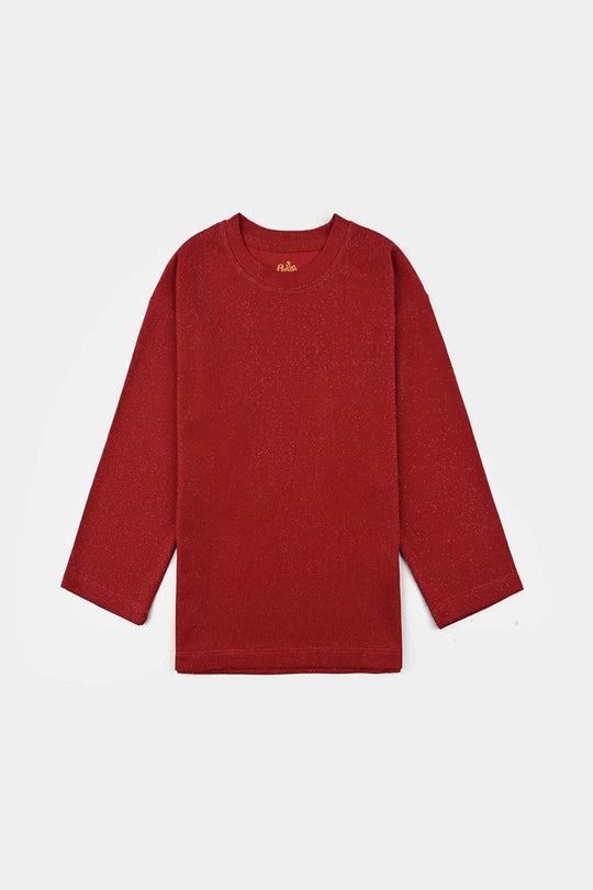 Girls Jacquard T-Shirt F/S RED LUREX - RED