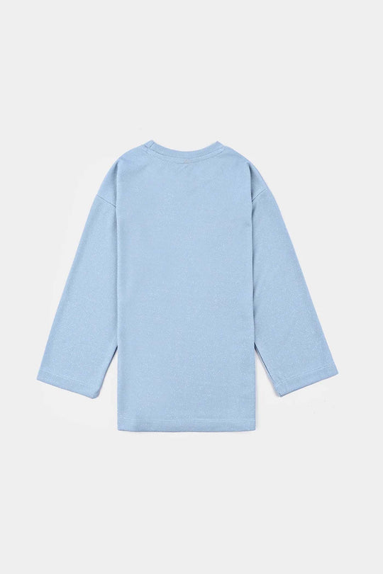 Girls Jacquard T-Shirt F/S BLUE LUREX - Blue