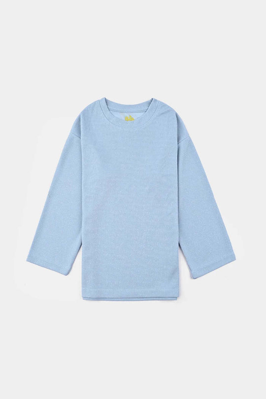 Girls Jacquard T-Shirt F/S BLUE LUREX - Blue