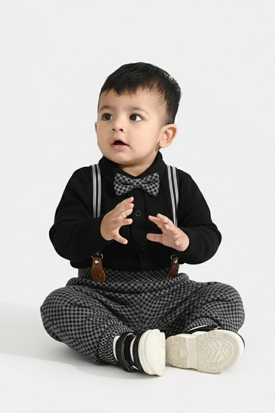 Infant Boys Jacquard Romper CHECKERED-BLACK