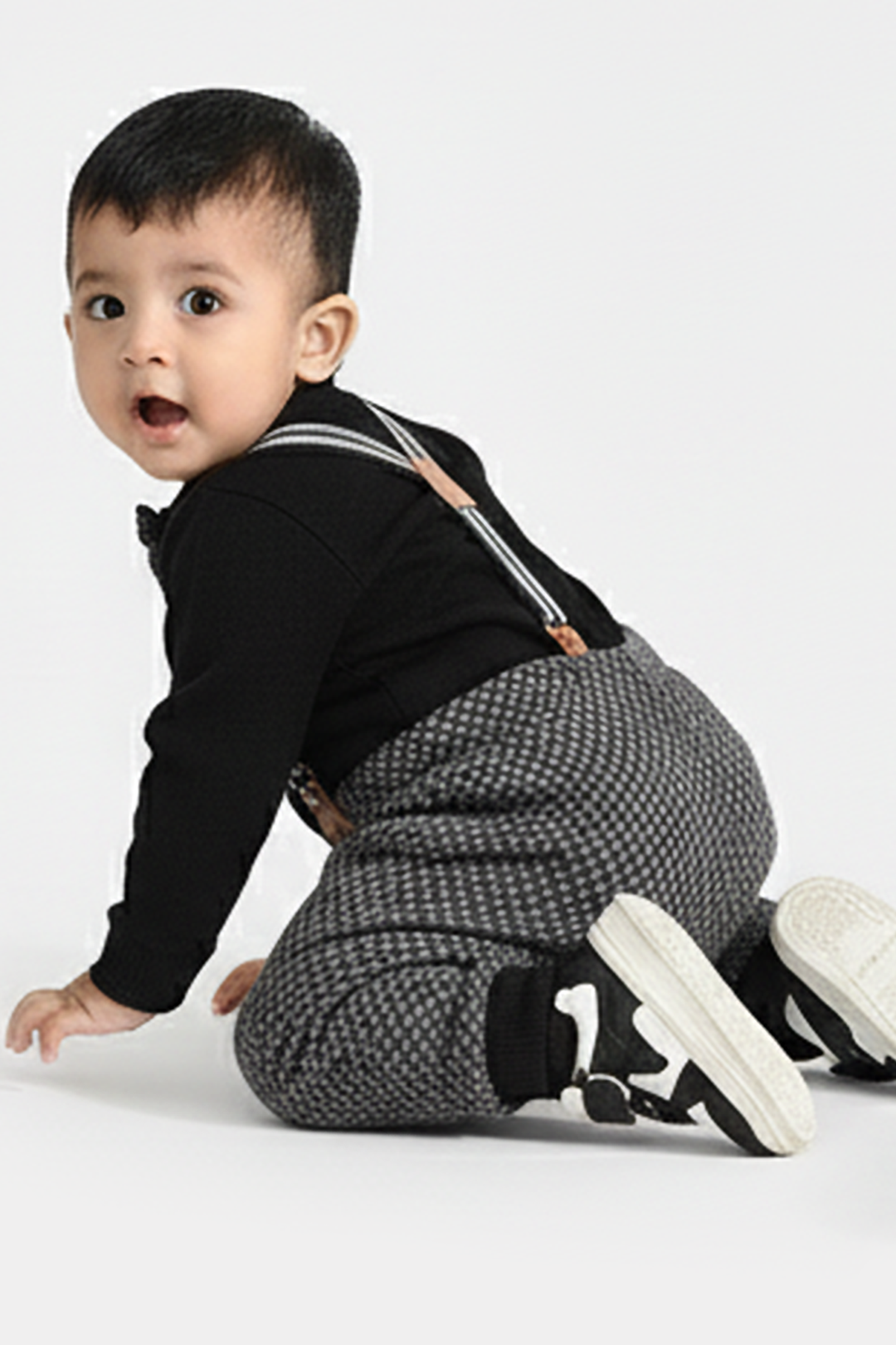 Infant Boys Jacquard Romper CHECKERED-BLACK
