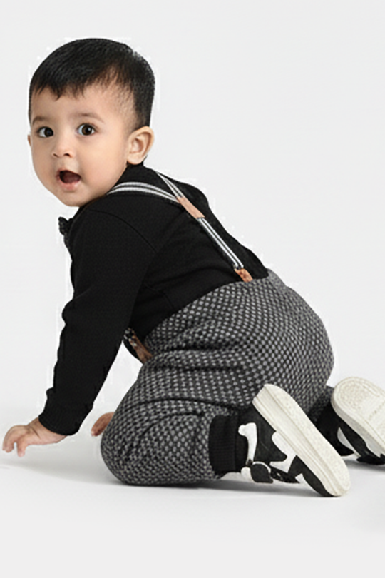 Infant Boys Jacquard Romper CHECKERED-BLACK