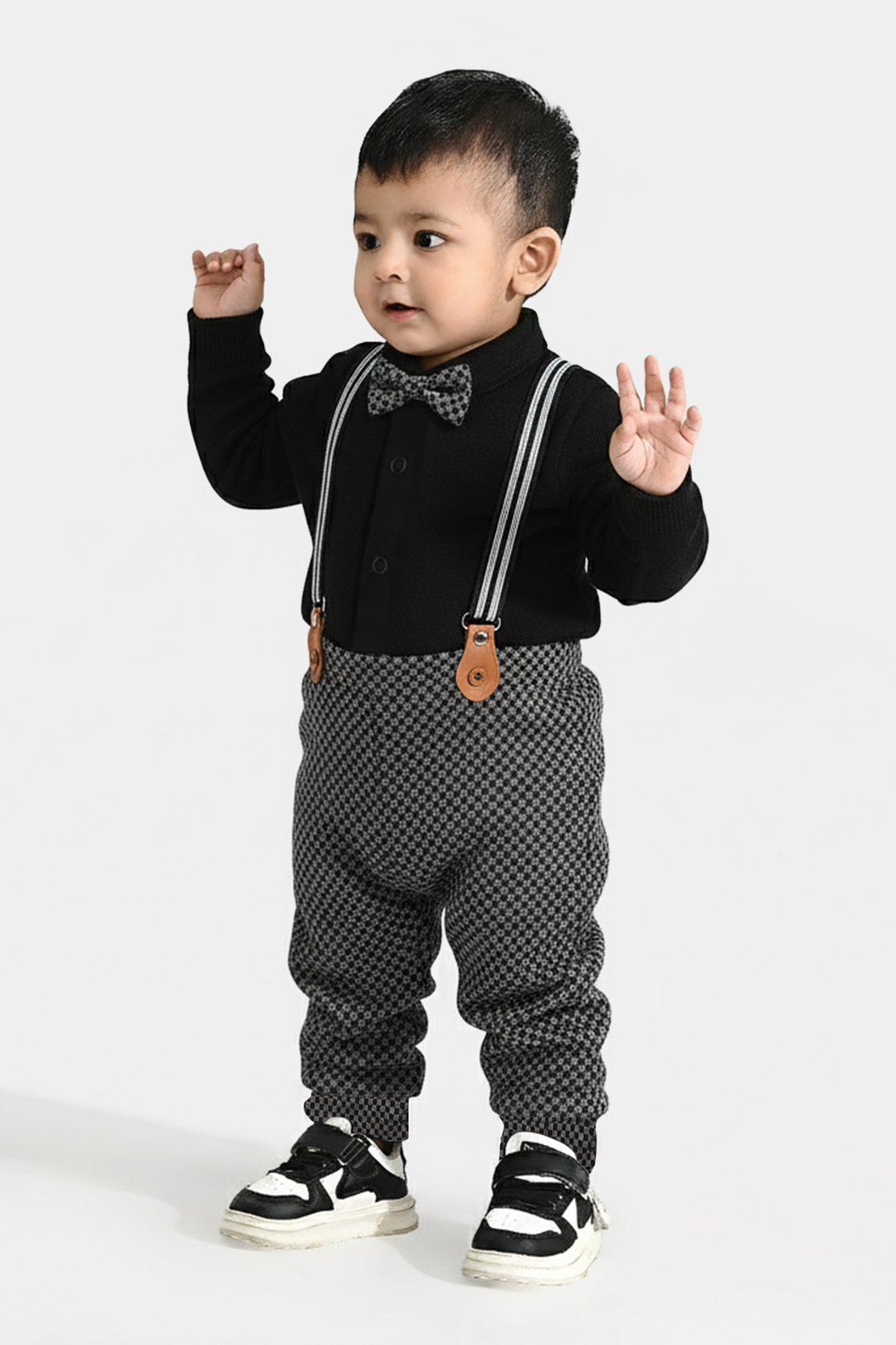 Infant Boys Jacquard Romper CHECKERED-BLACK
