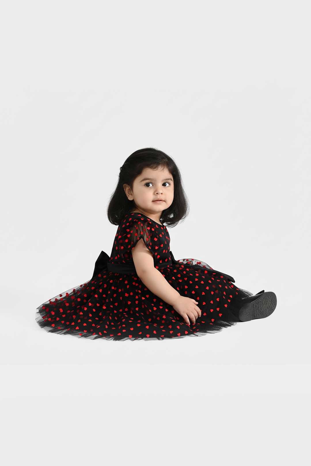 Infant Girls Velvet Fancy Frock-Heart-Red