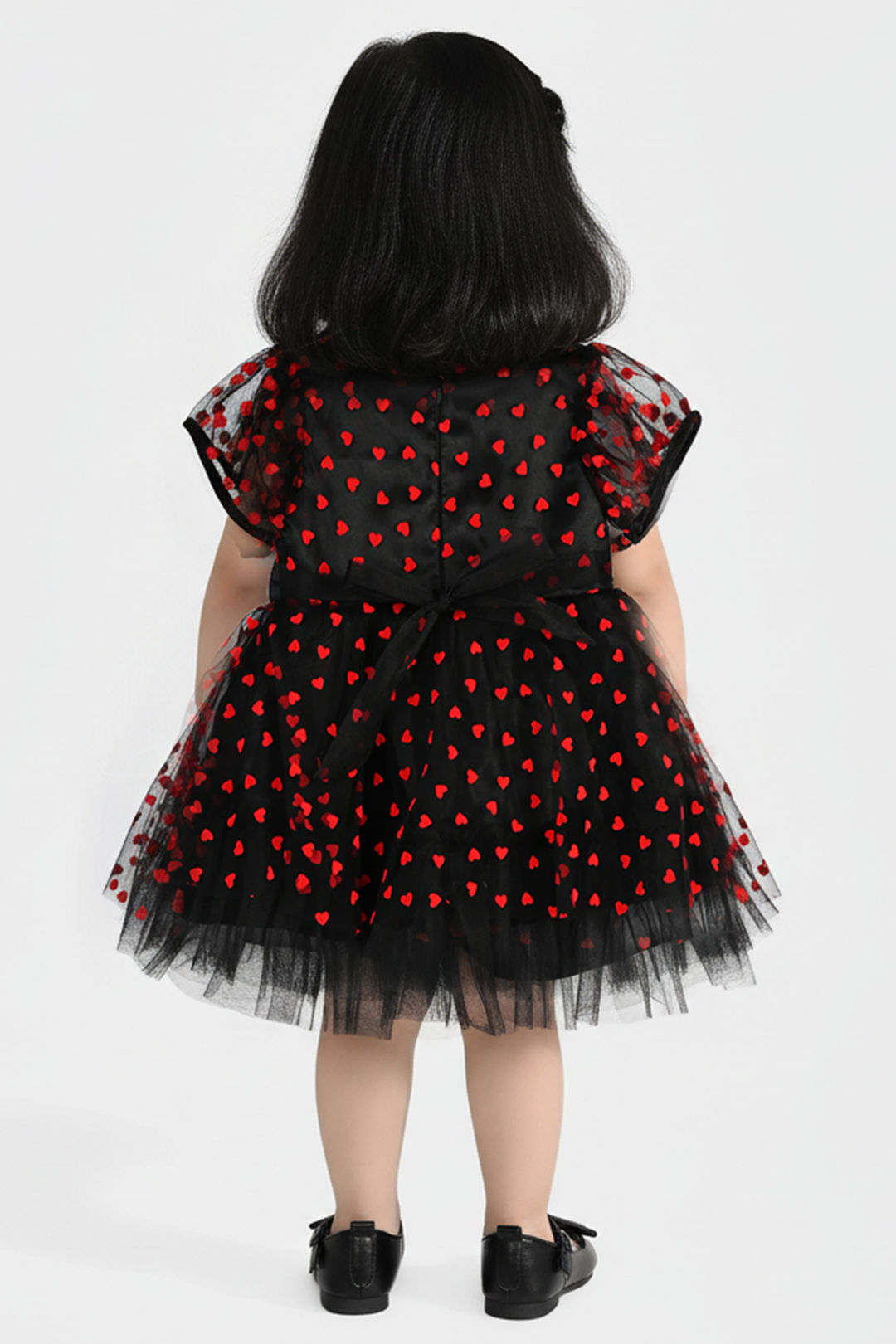 Infant Girls Velvet Fancy Frock-Heart-Red