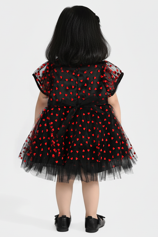 Infant Girls Velvet Fancy Frock-Heart-Red