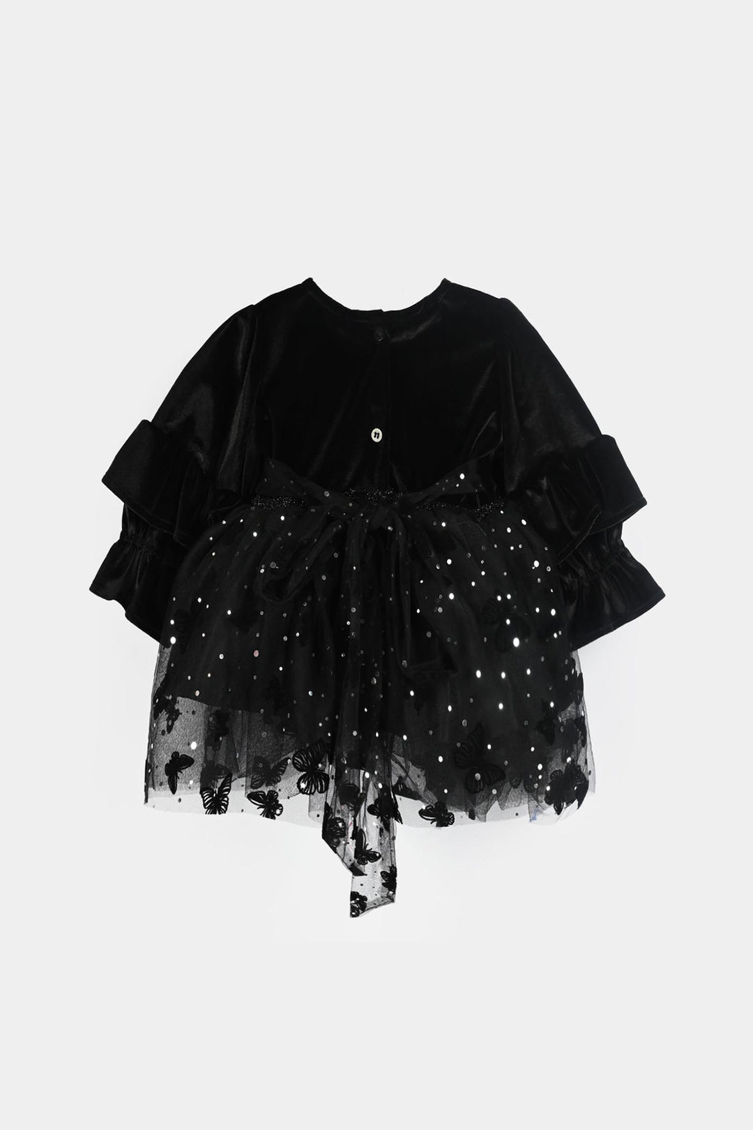 Infant Girls Velvet Fancy Frock-Butterfly-BLACK