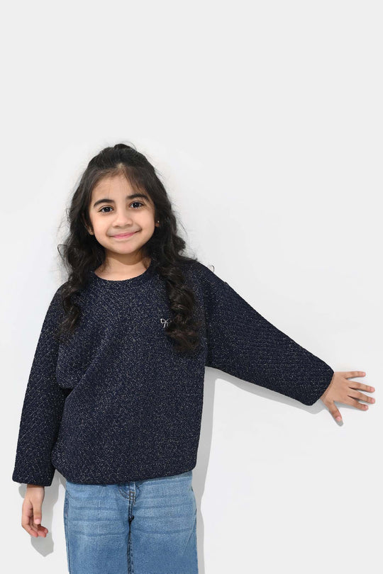 Girls Quilted Sweatshirt SILVER BOW-BLUE