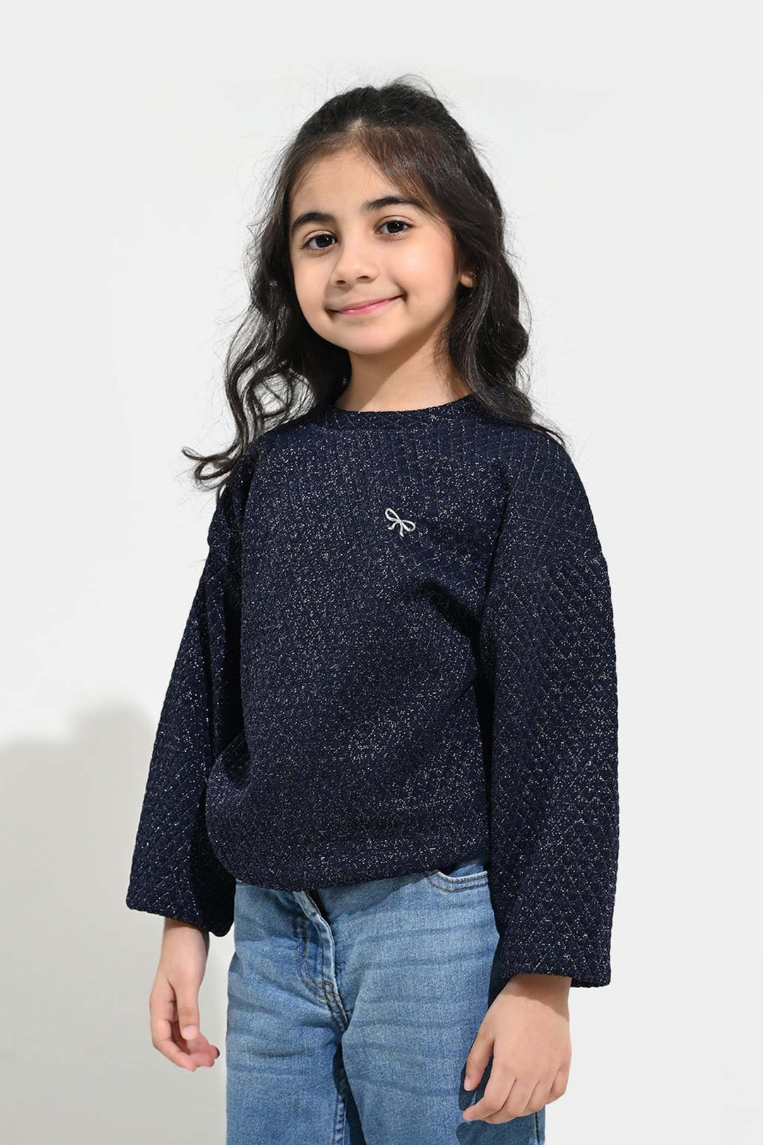 Girls Quilted Sweatshirt SILVER BOW-BLUE