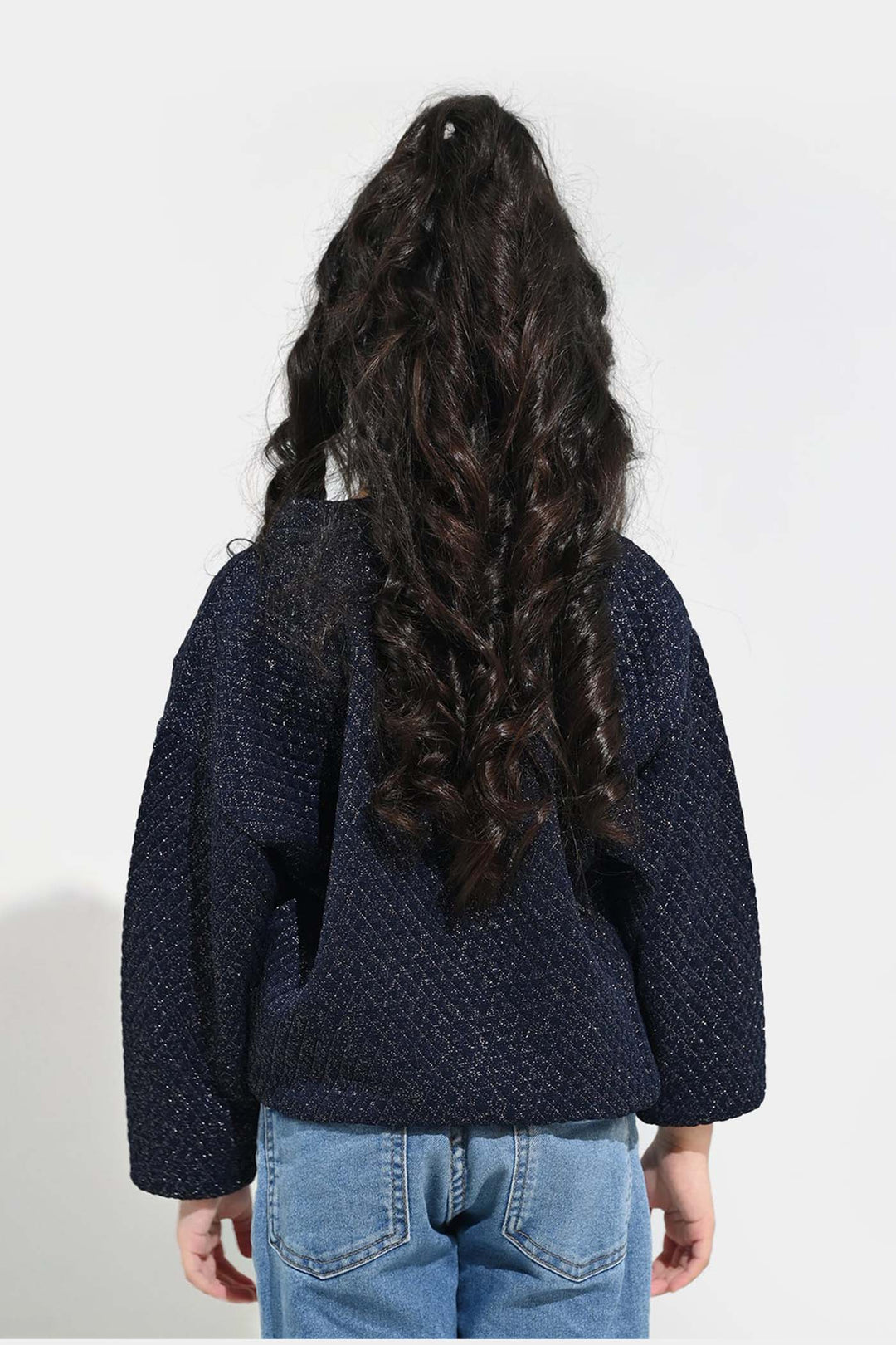 Girls Quilted Sweatshirt SILVER BOW-BLUE