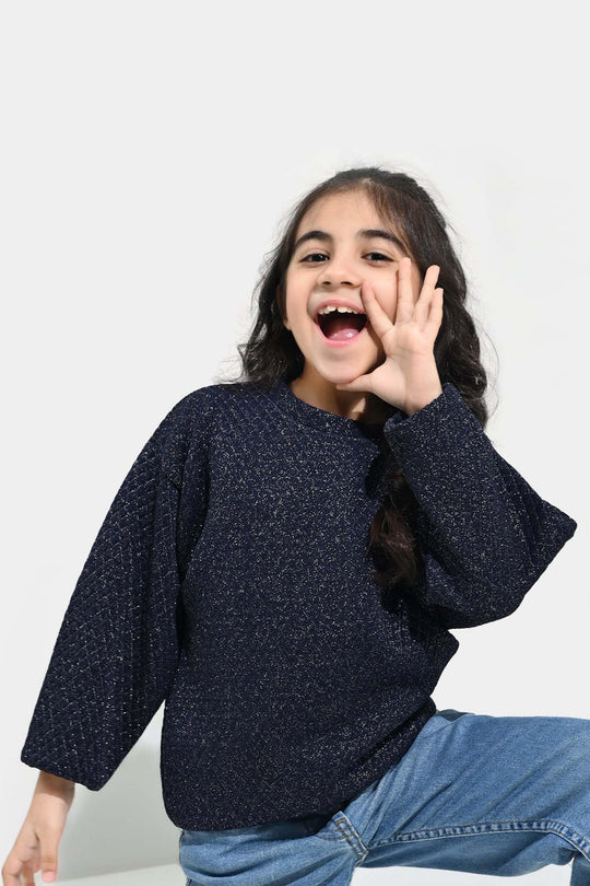 Girls Quilted Sweatshirt SILVER BOW-BLUE