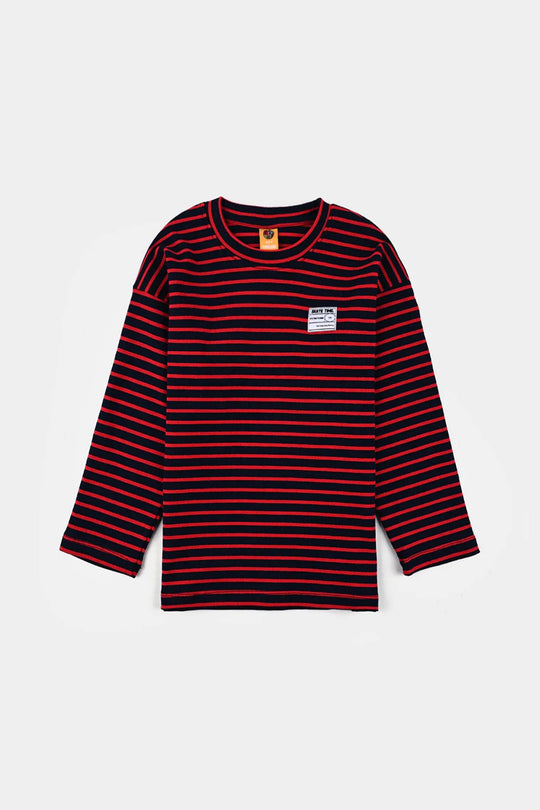 Boys Rib T-Shirt F/S SKATE TIME - Navy/Red Stripe