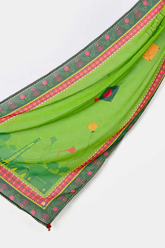 Teens Girls Chiffon Dupatta Independence Day-GREEN