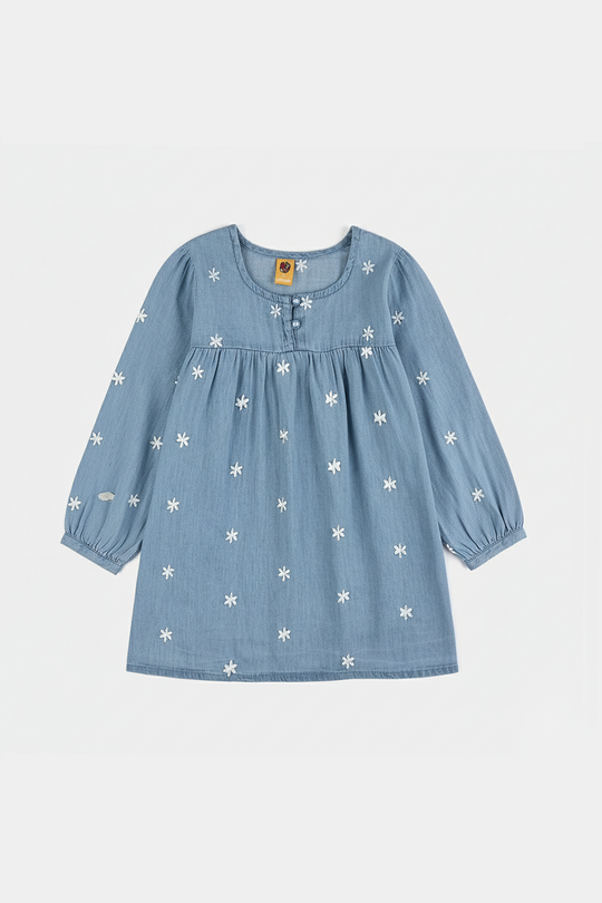 Girls Tencel Denim (Light Denim) Emb Top Daisy-LT.Blue