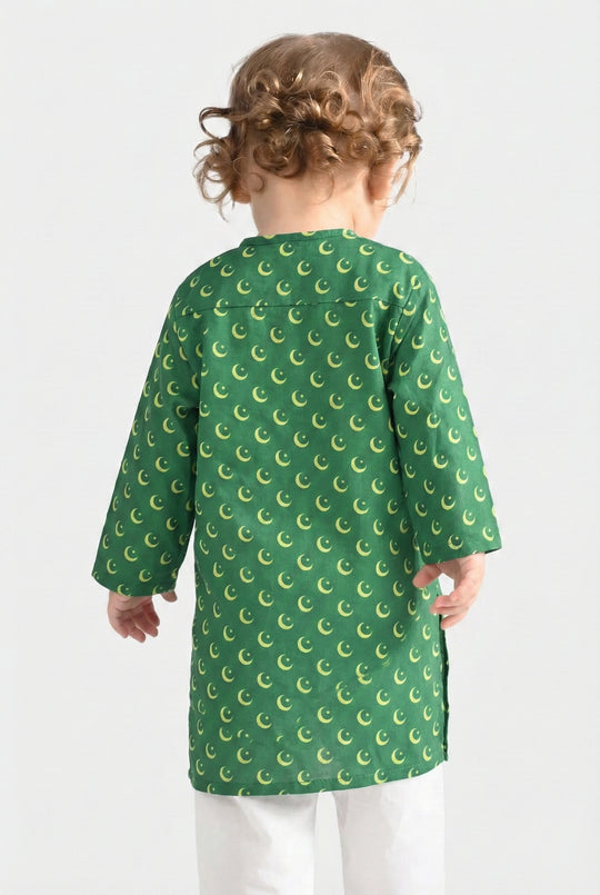 Infant Boys Cotton Poplin Printed Kurta Independence Day-GREEN