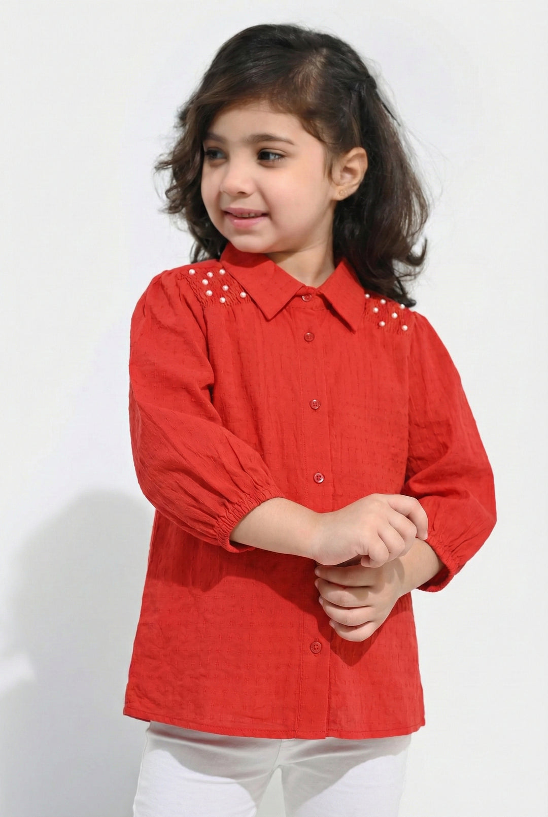 Girls Cotton Casual Top Fire - Red