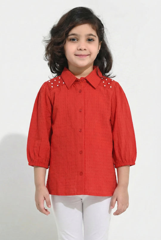 Girls Cotton Casual Top Fire - Red