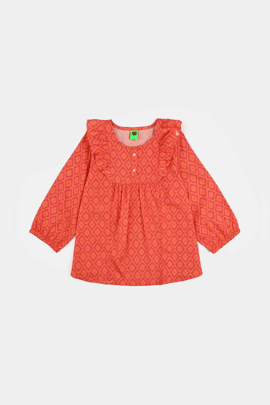 Infant Girls Poly Viscose Casual Top Tangy-ORANGE