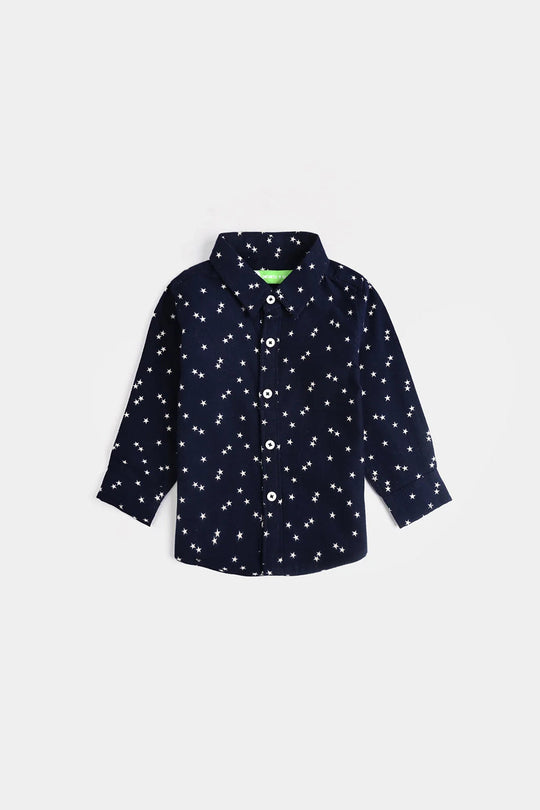 Infant Boys Flannel Shirt (Stars)-NAVY