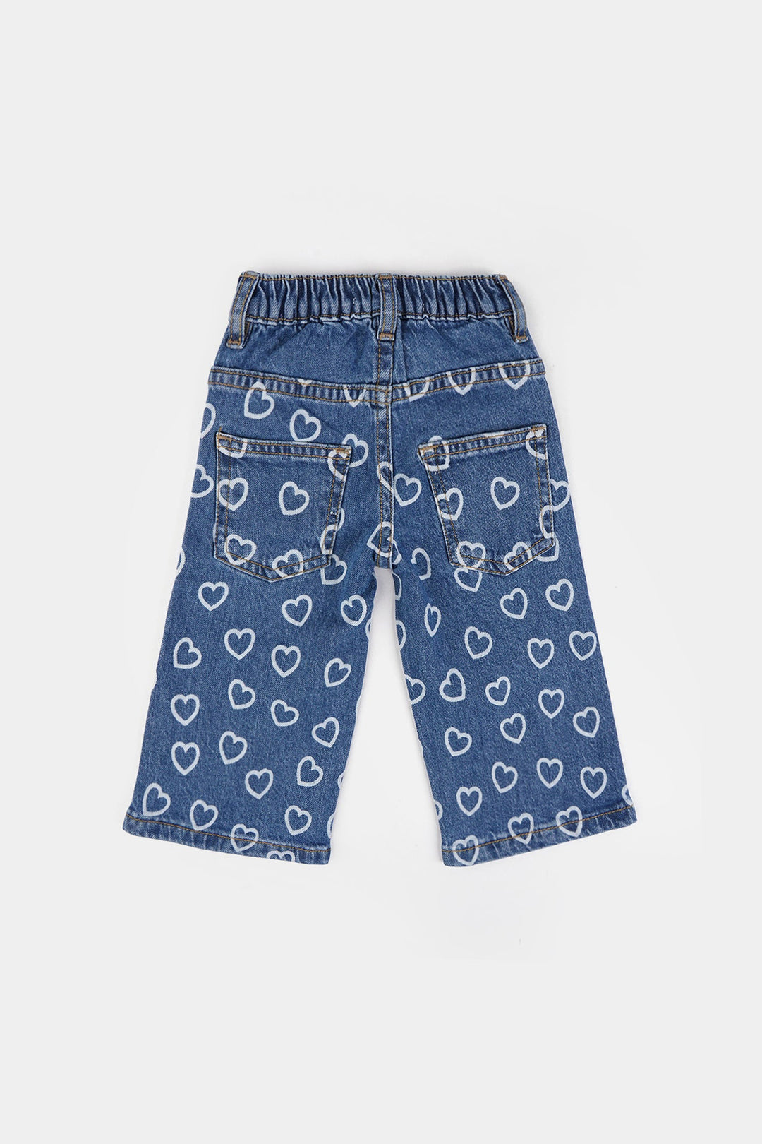 Infant Girls Denim Stretch Pant Allover Hearts-Mid Blue