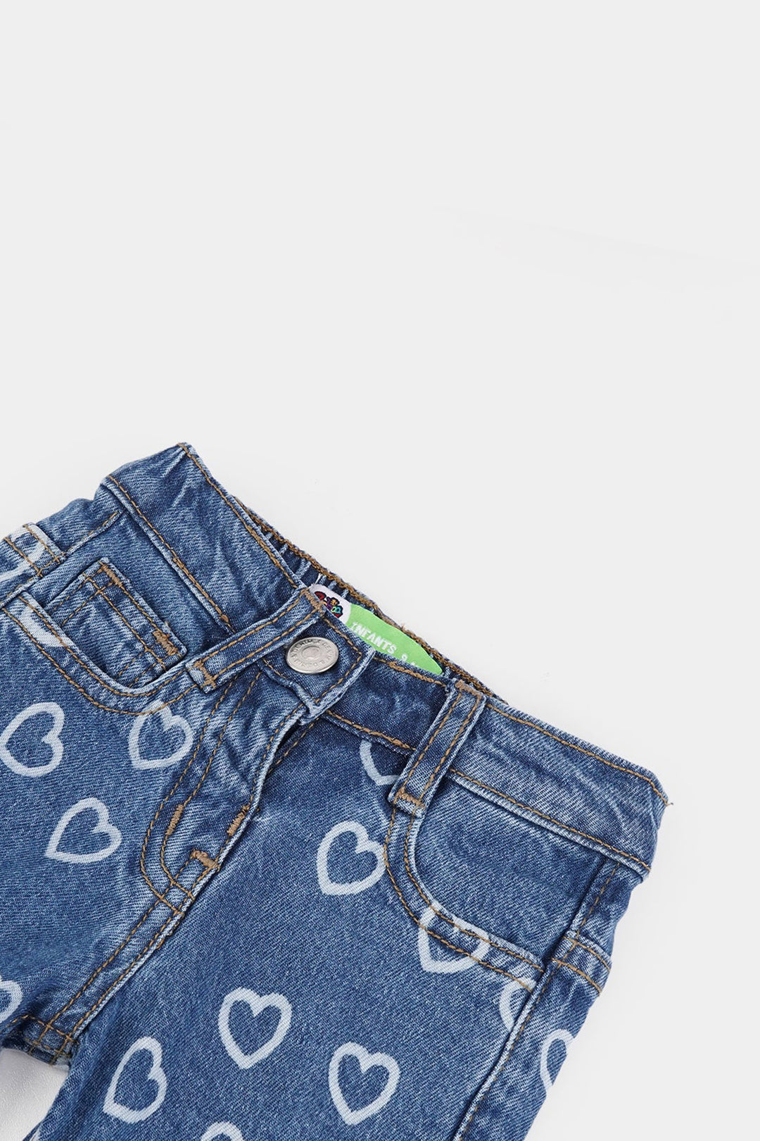 Infant Girls Denim Stretch Pant Allover Hearts-Mid Blue