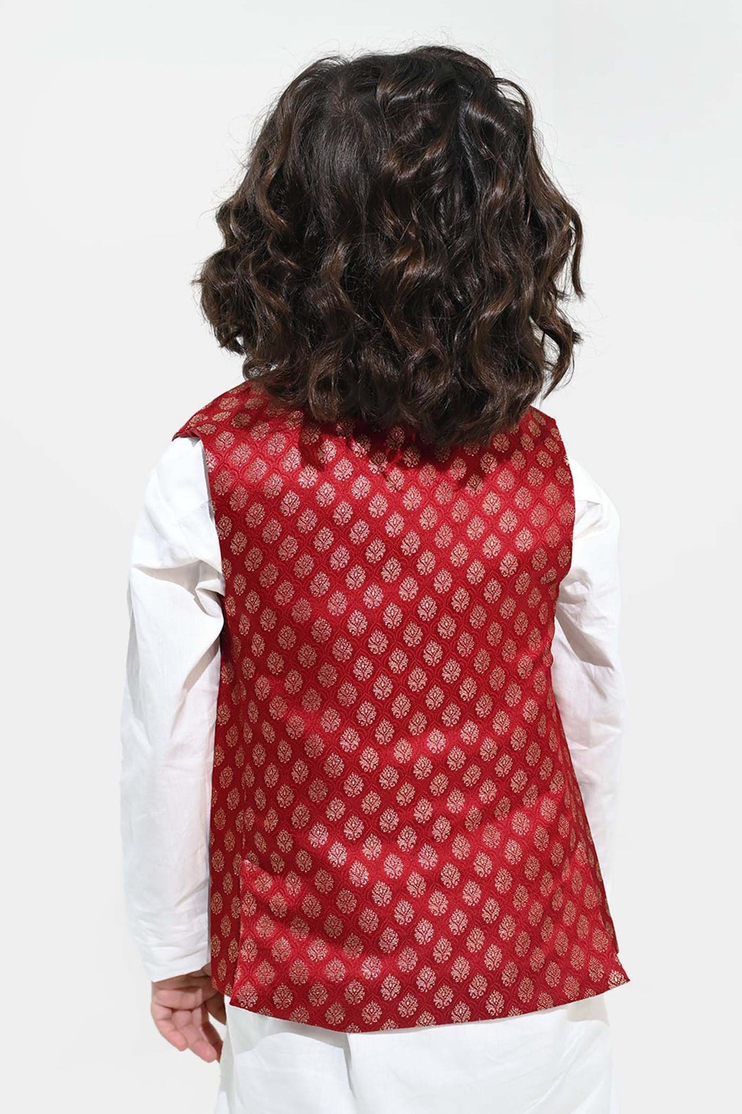 Boys Poly Viscose Waist Coat (Golden Lurex)-RED