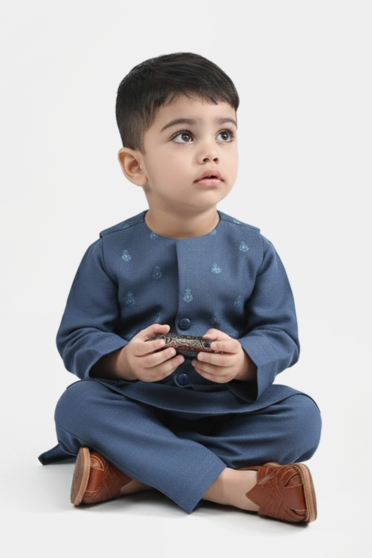 Infant Boys Poly Viscose 3 Piece Suit (Monotone)-Blue