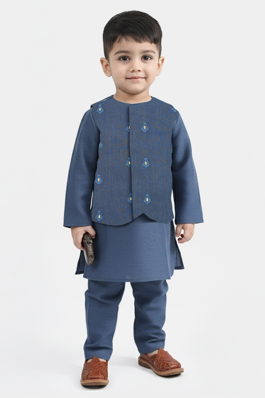 Infant Boys Poly Viscose 3 Piece Suit (Monotone)-Blue