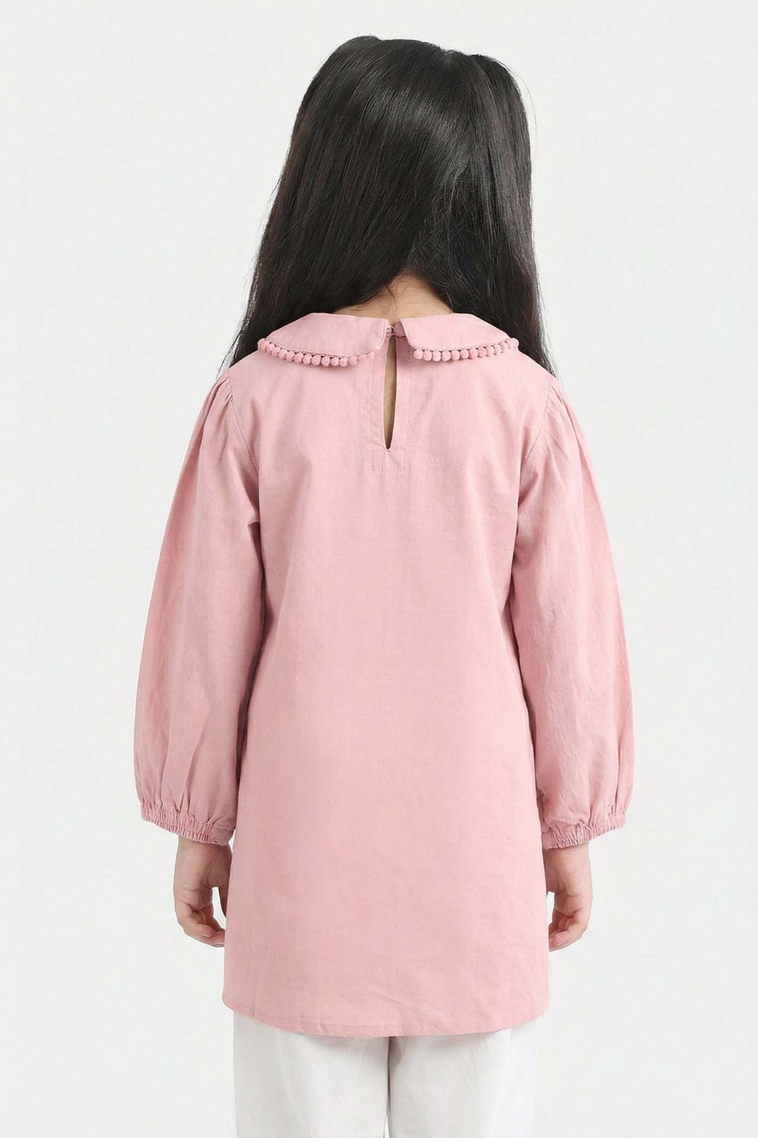 Girls Cotton Embroidered Top (Peter Pan Style) - Pink