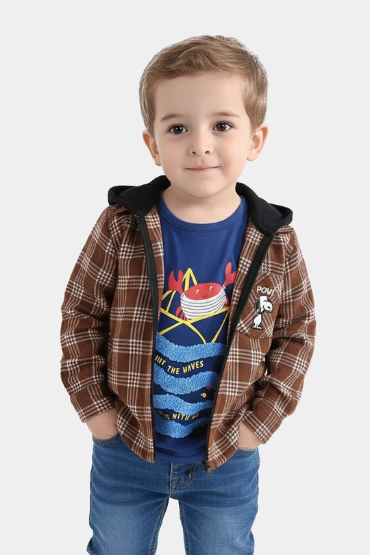 Infant Boys Flannel Shirt-Brown Check