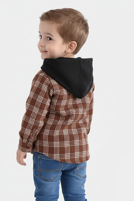Infant Boys Flannel Shirt-Brown Check