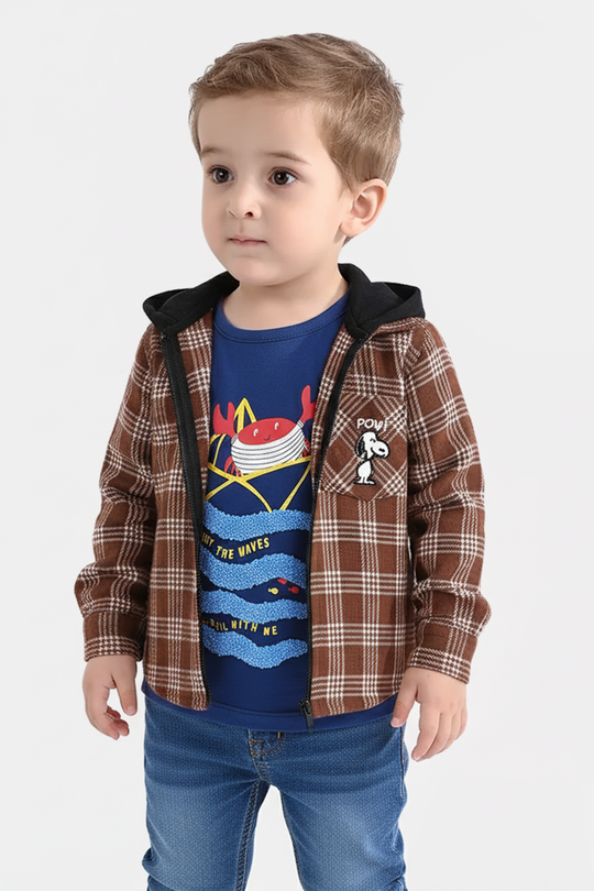 Infant Boys Flannel Shirt-Brown Check