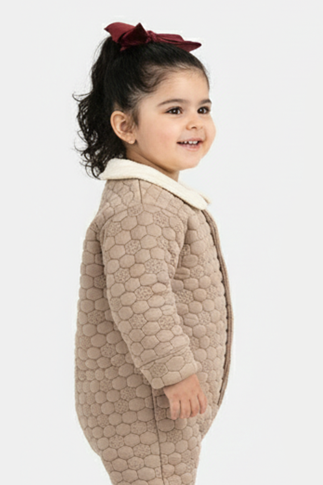 Infant Girls Quilted Romper Smile Flower-BROWN