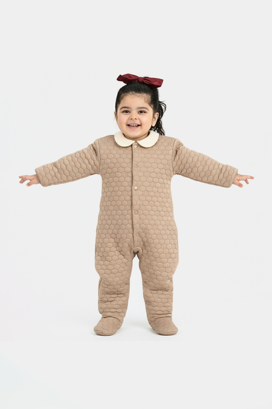 Infant Girls Quilted Romper Smile Flower-BROWN