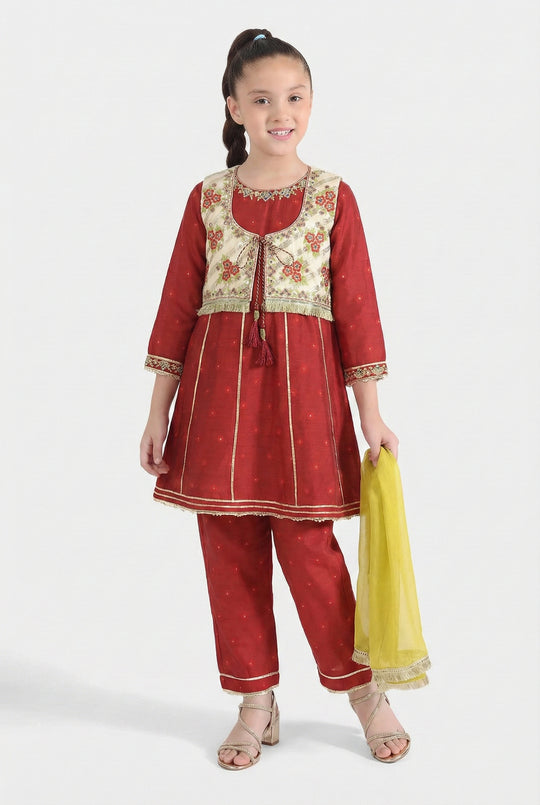 Girls Jacquard 4Pcs - Red