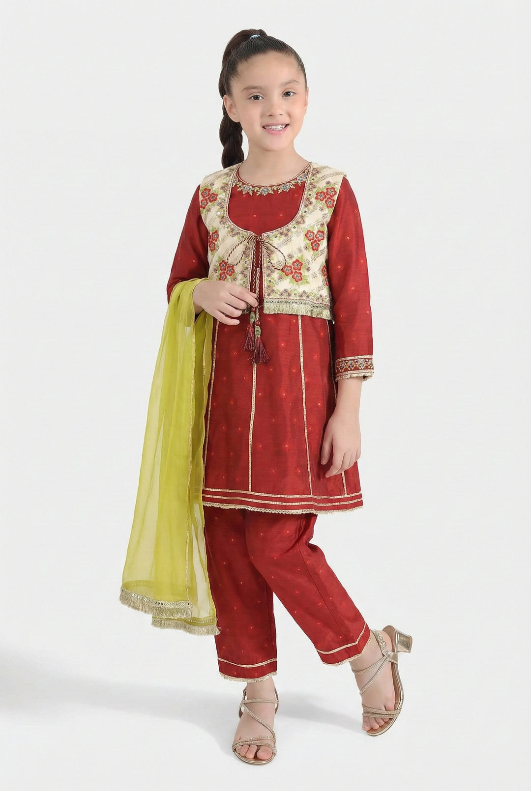 Girls Jacquard 4Pcs - Red