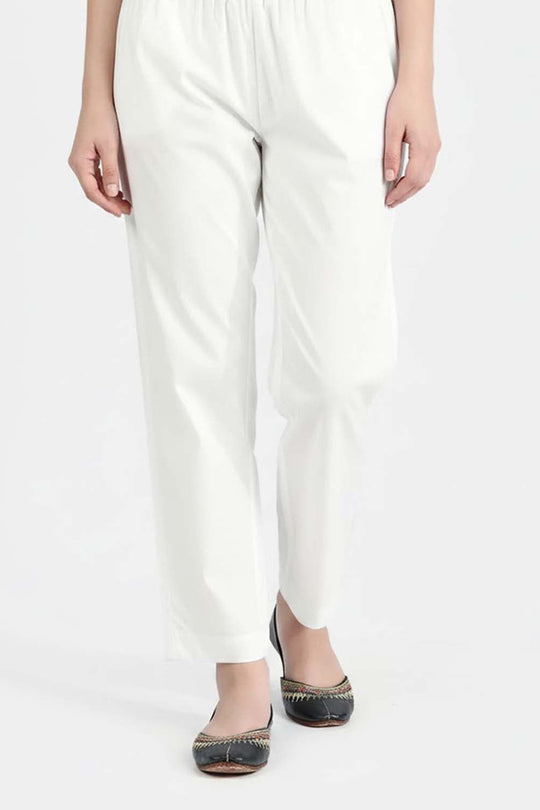 Girls Cotton Casual Basic Pants - White