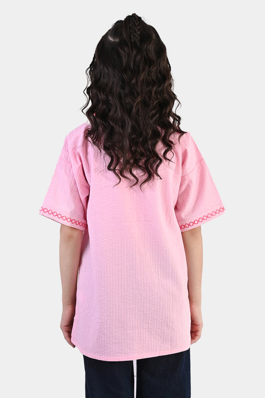 Girls Cotton Embroidered Top (Candy) - Pink