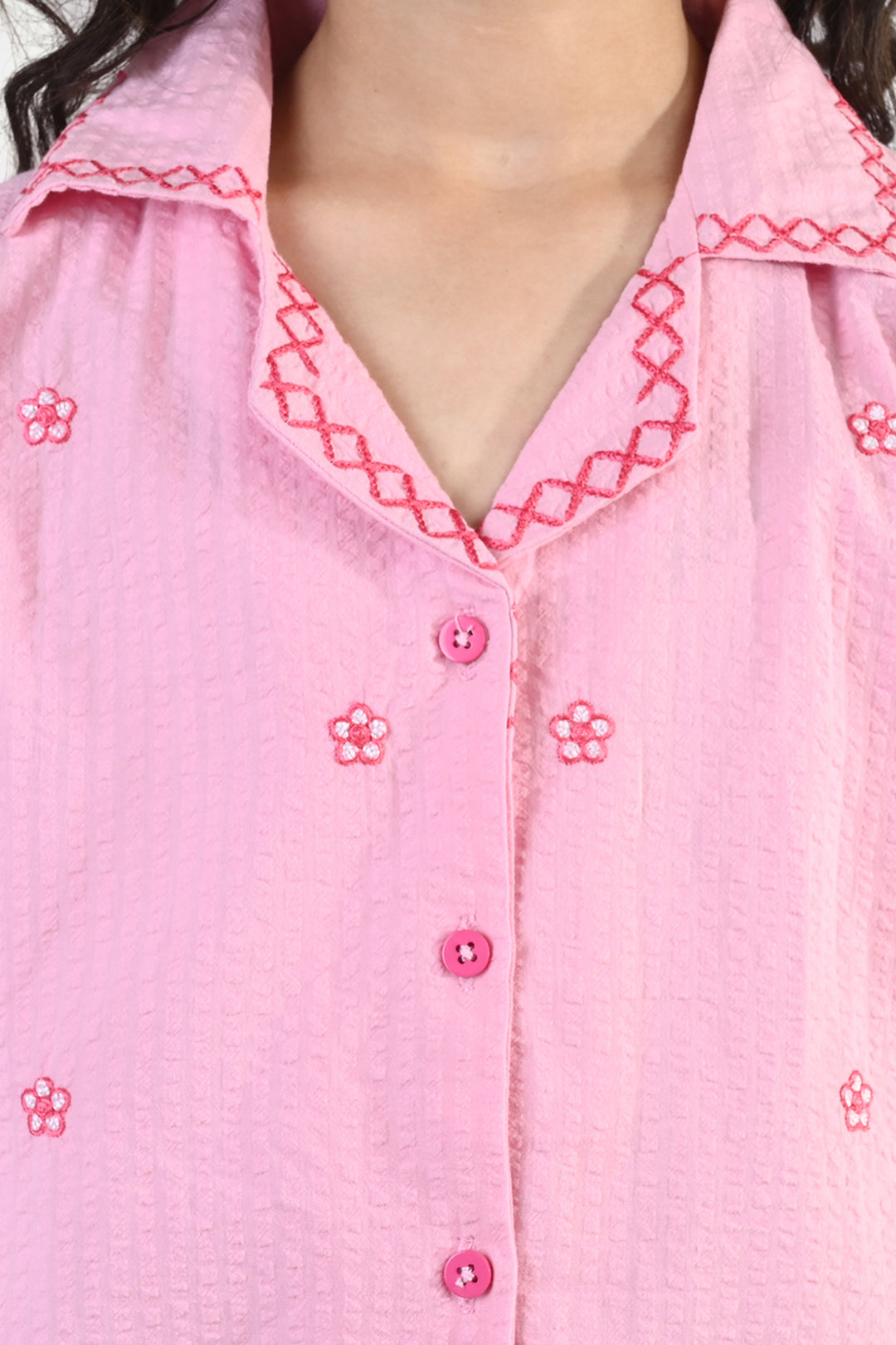 Girls Cotton Embroidered Top (Candy) - Pink