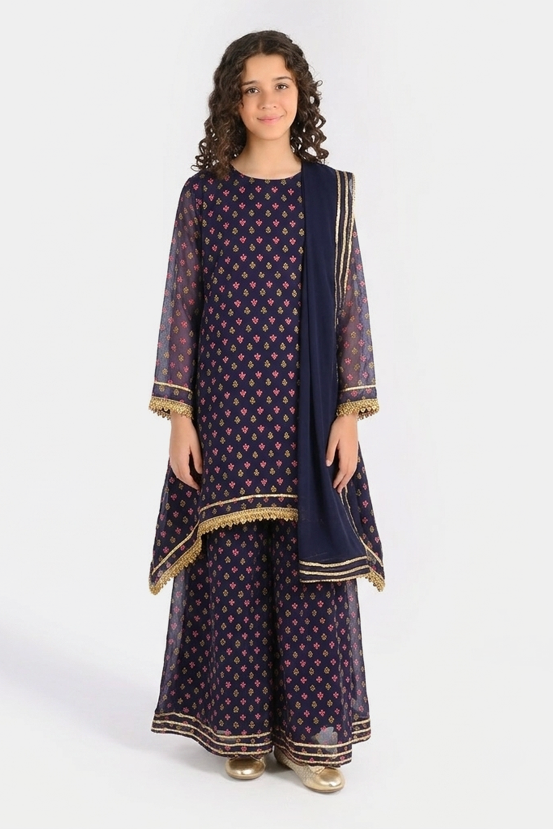 Teens Girls Chiffon 3-Piece Suit (Reet) - Purple