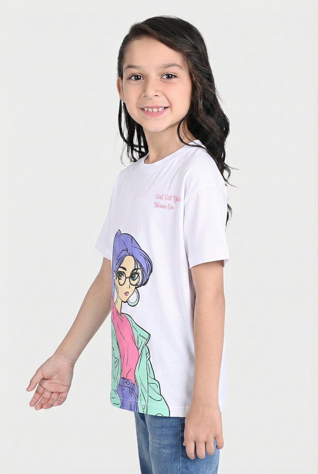 Girls Jersey/Terry T-Shirt (Shine On) - White