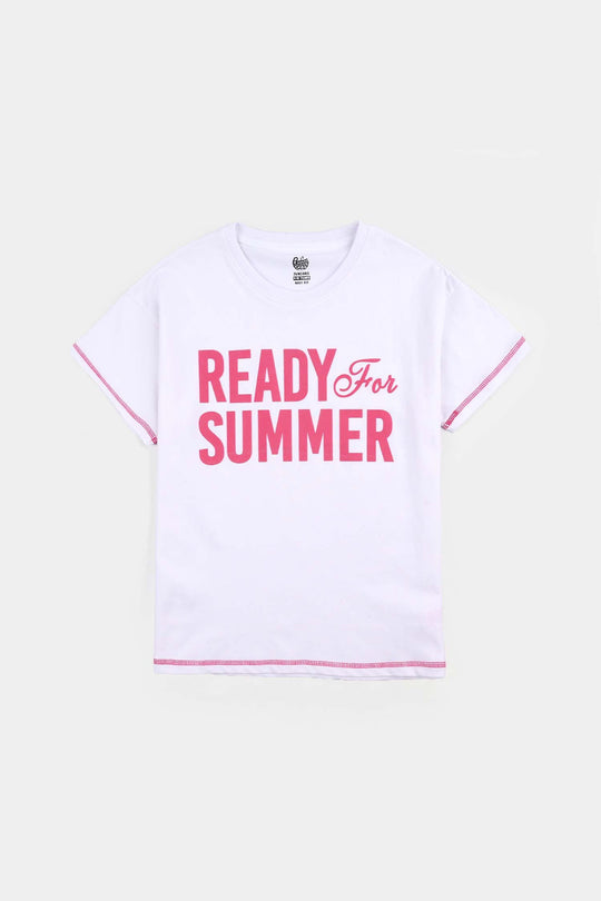 Girls Jersey/Terry T-Shirt (Ready For Summer) - White