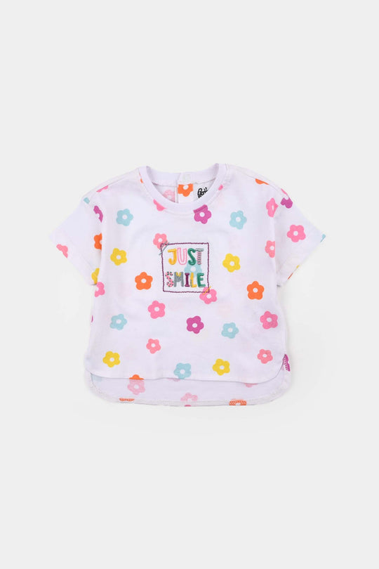 Infant Girls Jersey/Terry T-Shirt (Just Smile) - White