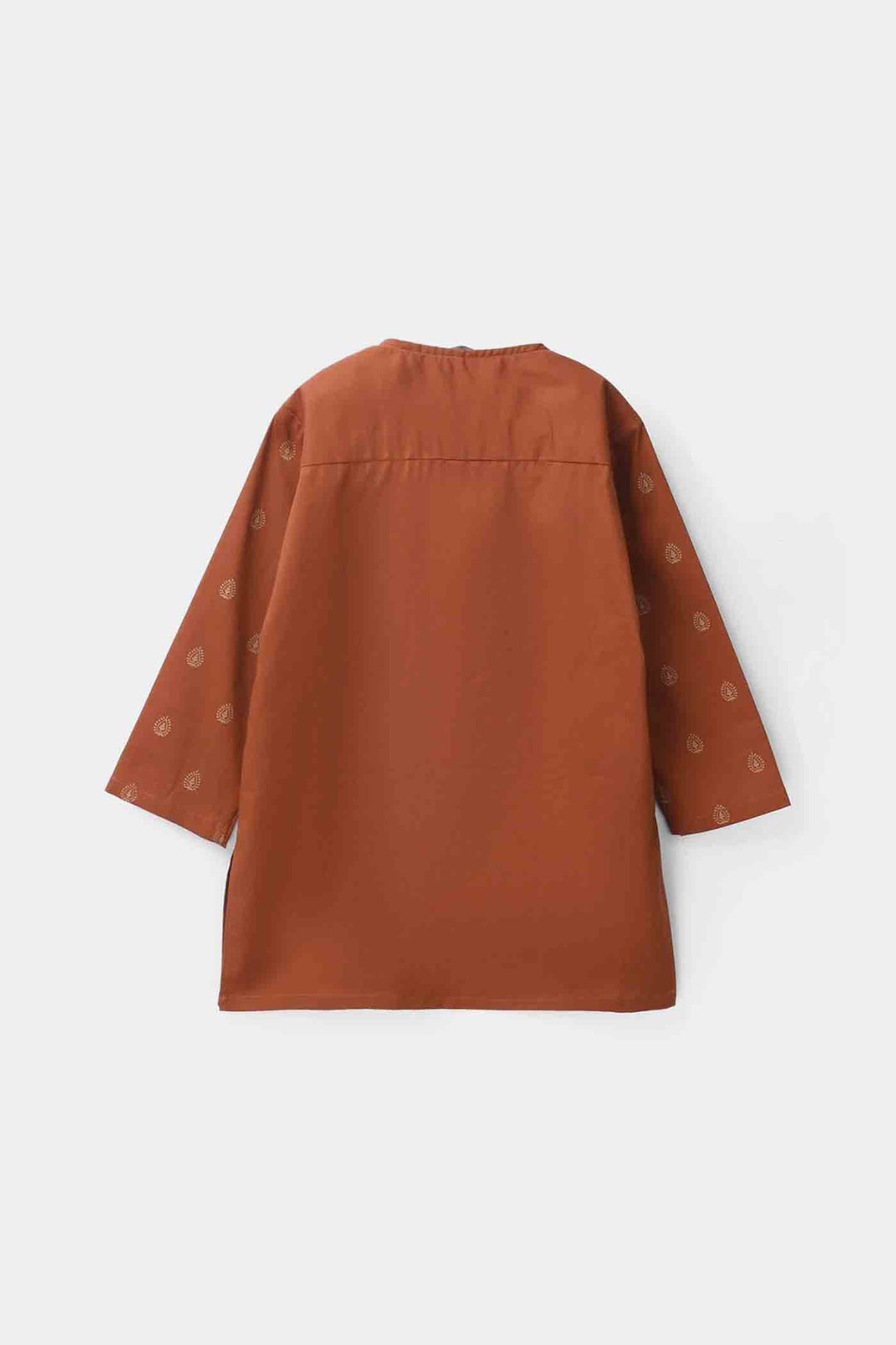 Infant Boys Cotton Poplin Printed Kurta - Brown