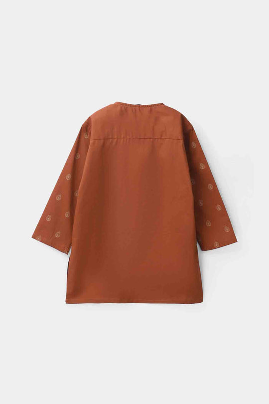 Infant Boys Cotton Poplin Printed Kurta - Brown